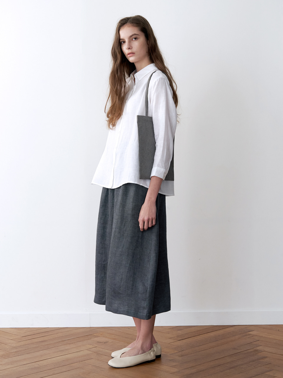 linen skirt -grey