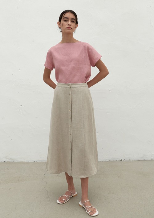 linen button skirt-cream