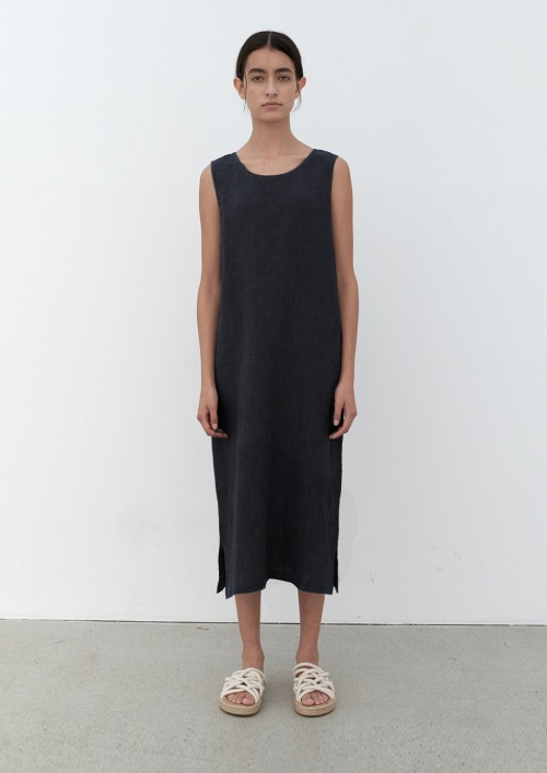 linen sleeveless dress-black