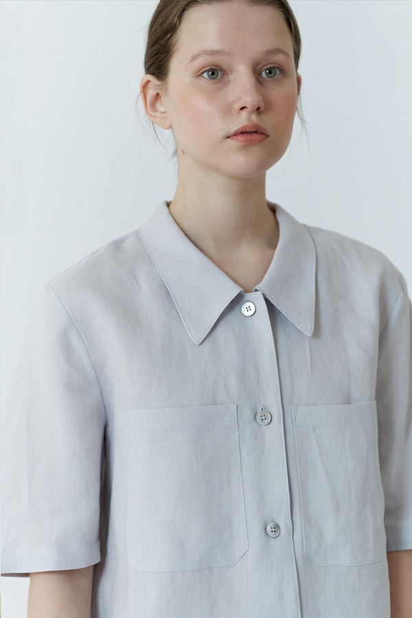 collar point blouse-light gray