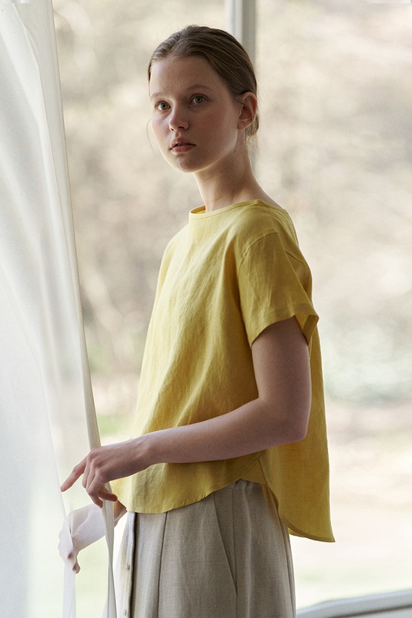 linen simple blouse-yellow