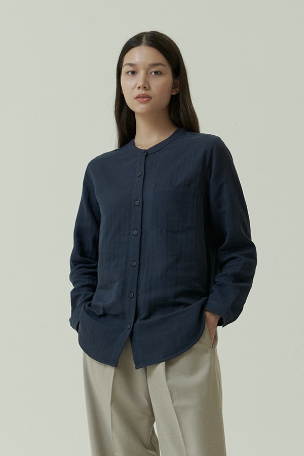 round cotton shirt-navy