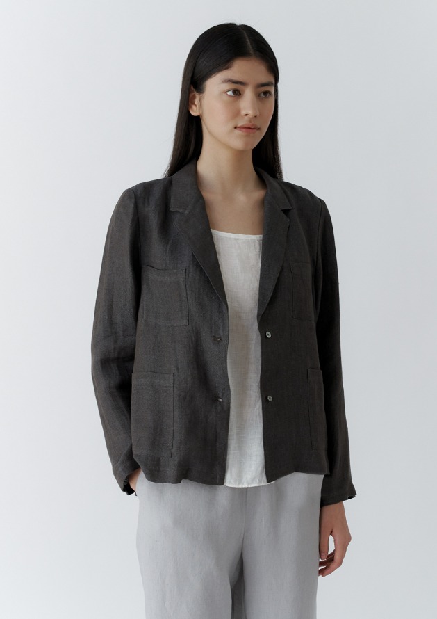 linen pocket button jacket-gray