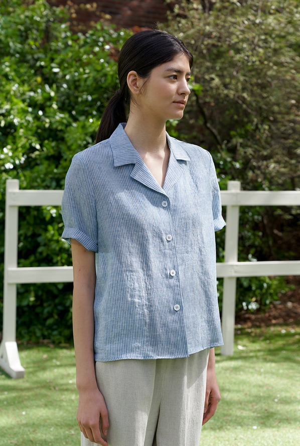 linen stripe shirt - blue