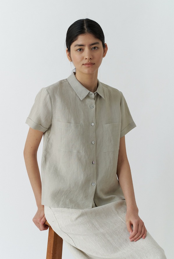 linen pocket blouse-light khaki