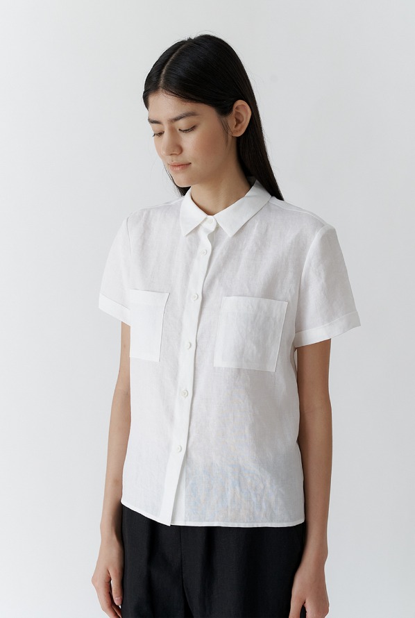 linen pocket blouse-white