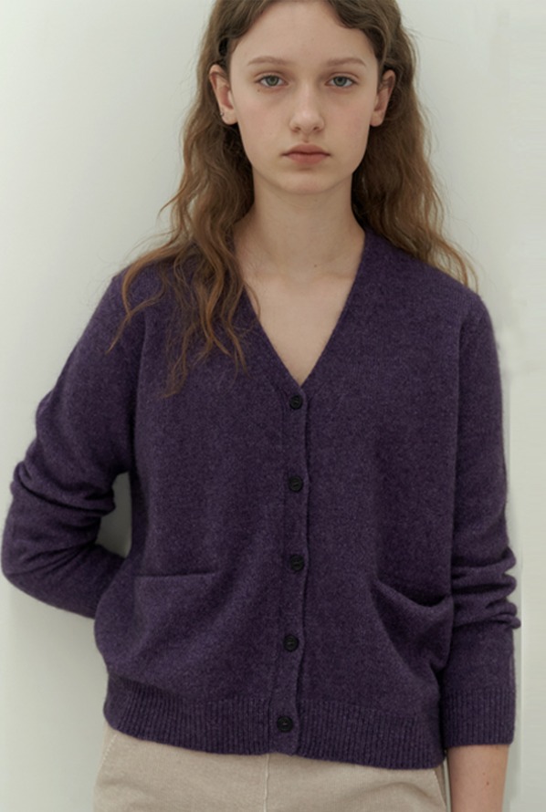 v-neck raccoon knit cardigan-purple