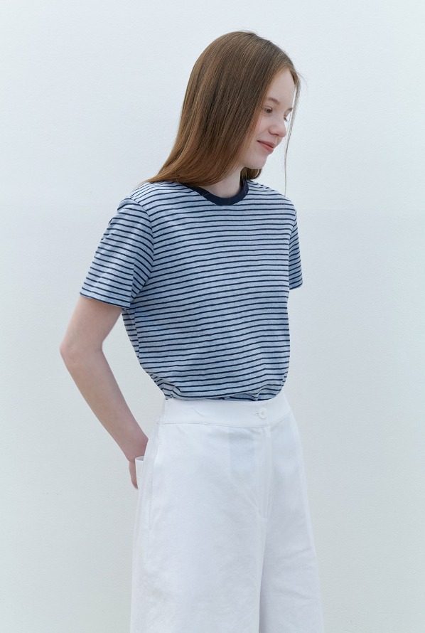 stripe cotton t-shirt-blue