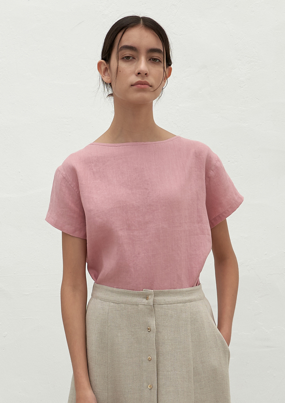 linen simple blouse-pink